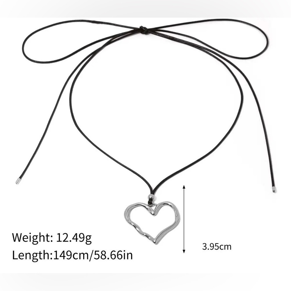 Silver Rope Line Heart Pendant Necklace - Picture 4 of 6